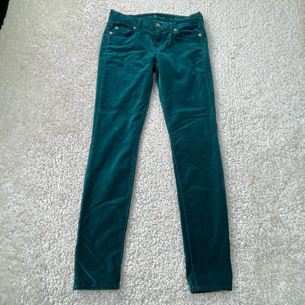 7 for all mankind green velvet skinny pants stretch preppy retro y2k sz 26 #u13
